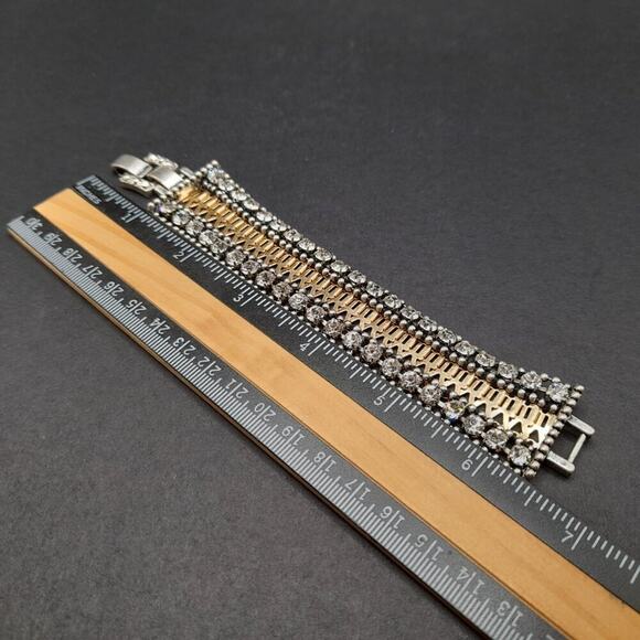 Stella & Dot Rhinestone Wide Bracelet, Two Rows Clear Rhinestones, 6 3/4 Inch - Picture 7 of 12